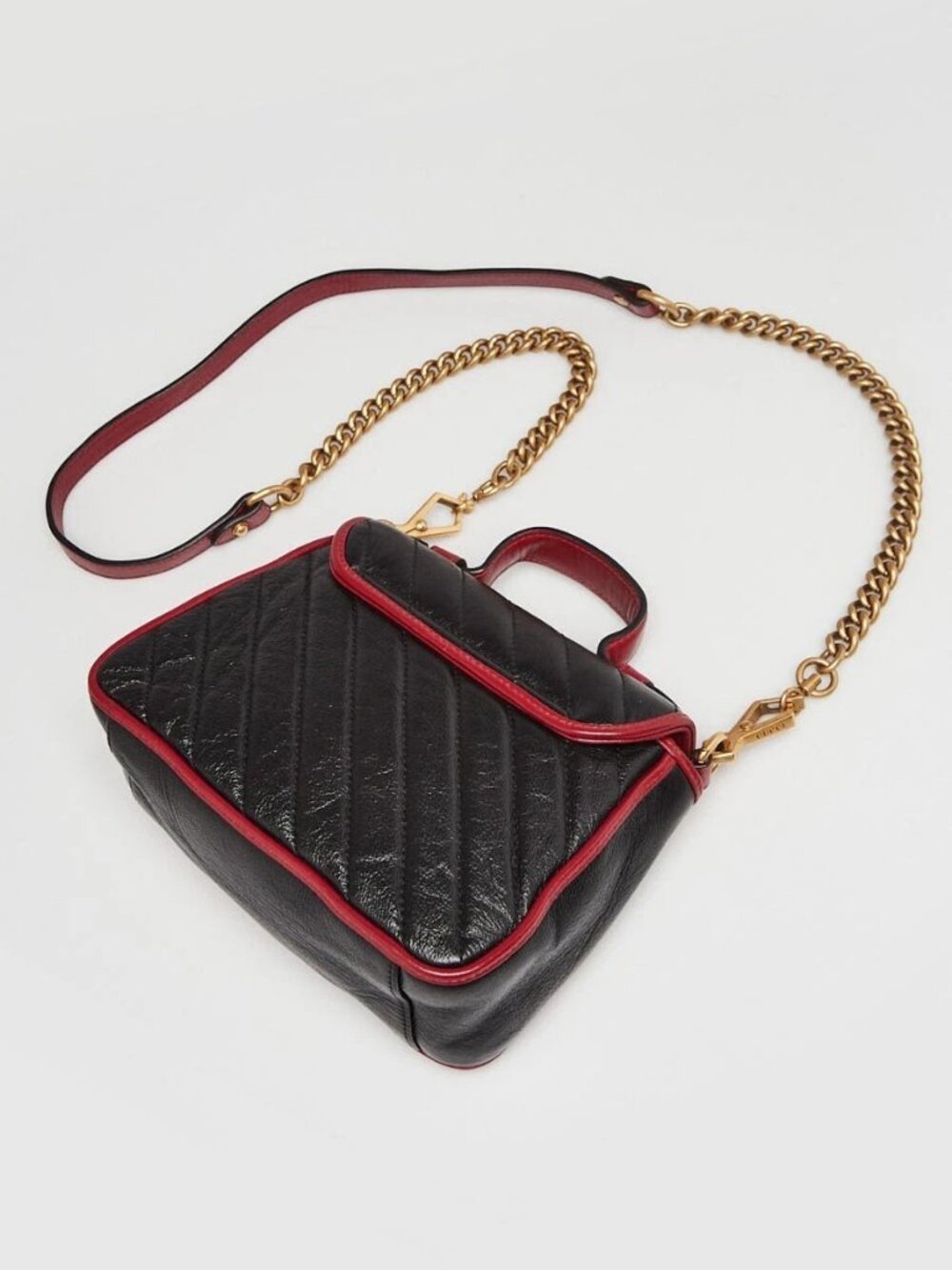 Gucci Black/Red Quilted Leather Marmont Mini Torchon Top Handle Crossbody Bag - Picture 3 of 13